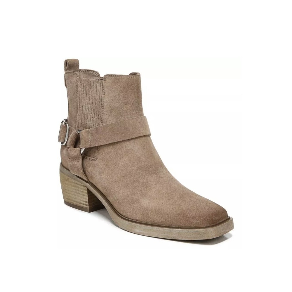 Sam Edelman Bellamie Leather Ankle Bootie Block Heel Harness Boots Taupe 7.5